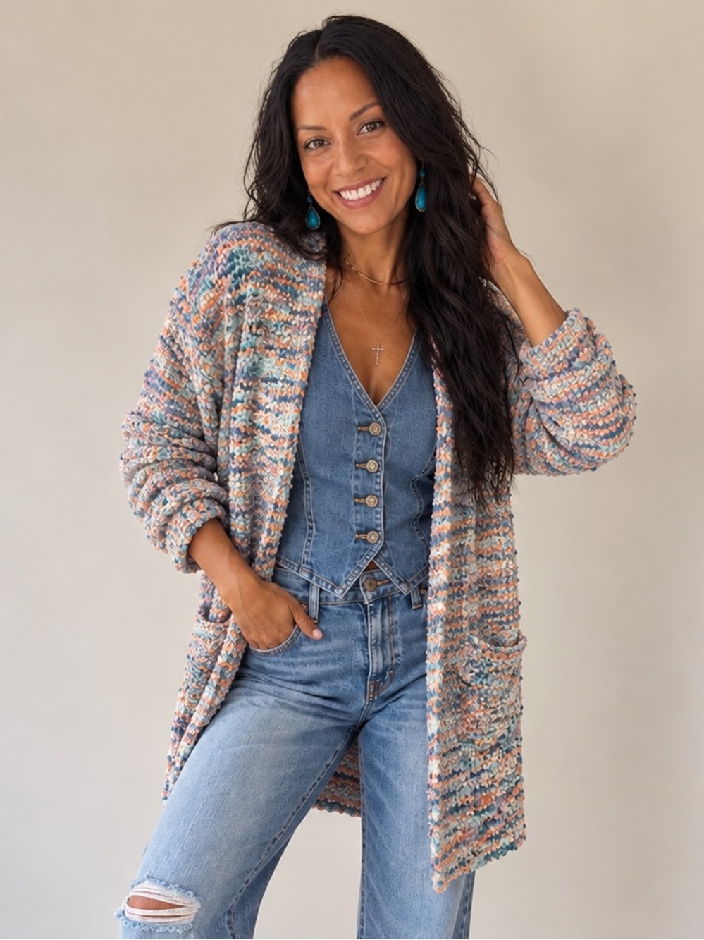 Rachel Zoe Multicolor Knit Cardigan in Soft Pastels